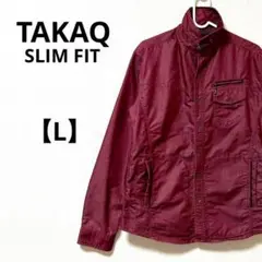 タカキュー【L】ジャケット　ブルゾン　ワインレッド　綿　ボタン留め　春　高級感