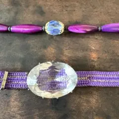 【アンティーク】帯留め　御羽織紐　セット　紫　パープル　クリスタル　当時物