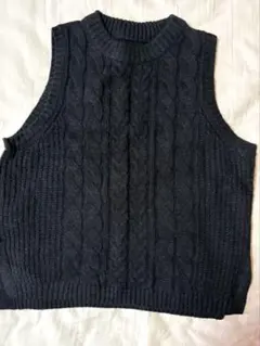 黒 ケーブル編み ニットベスト