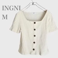 イング　ボタンリブトップス　半袖　アイボリー　M カジュアル　春夏