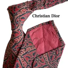 Christian Dior ディオール　ボルドー　紺　幾何学模様 ネクタイ