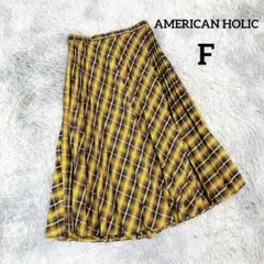 【アメリカンホリック】プリーツスカート (Ｆ) イエロー チェック ウエストゴム