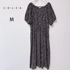 コルザ　花柄ロングワンピース　ネイビー　M フレアワンピース　フェミニン