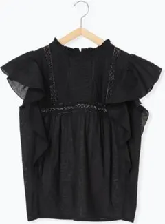 新品 Samansa Mos2 blue フリル袖レースピンタックブラウス