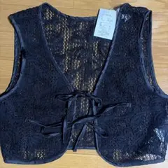 新品　レース 黒 ベスト　ジレ　ビスチェ