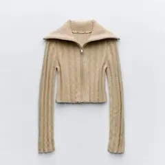 ZARA クロップド ジップアップ ニットカーディガン