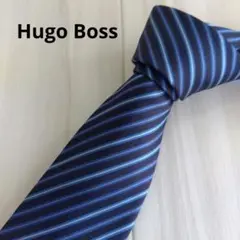 Hugo Boss ヒューゴボス シルク100%青ストライプネクタイ