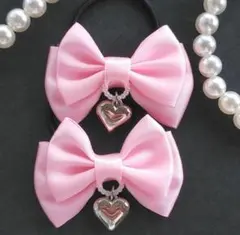 (139) サテンリボン ヘアゴム♡ ハンドメイド パステル ピンク