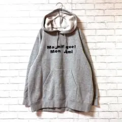 裏起毛フード付きスウェットパーカーLロゴ英字 カジュアルグレー