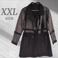 レディース ダブルブレストロングコート リバーシブル レザー ブラック XXL