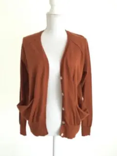 橙色　麻混カーディガン