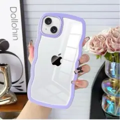 iPhone15plus用ケース　パステルカラー　紫　ウェーブ　韓国　シリコン