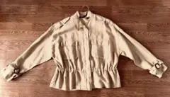 リネンジャケット　ベージュ　スタンドカラー　レディース　ZARA BASIC