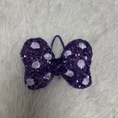 ミニー リボン ヘアゴム 紫 スパンコール