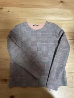 ZARA チェック柄 長袖トップス グレー/ピンク