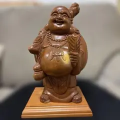木彫り 布袋様 七福神 置物 台座付き ハンドメイド 手作り コレクション