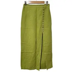 ZARA リネン コットン ロングスカート 前スリット ライトグリーン XSのサムネイル