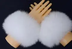 【2個組】新品限定フォックス ファー カフス アームウォーマー白防寒毛皮 ファー