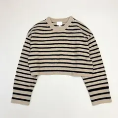 H&M エイチアンドエム ボーダー クロップドニット ショート丈