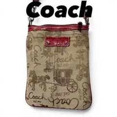 ⭐︎COACH コーチ ショルダーバッグ シグネチャー キャンバス レッドのサムネイル