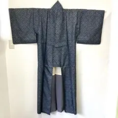 【H】着物　紬　大島紬？　総柄　群青色　レトロ アンティーク　レディース
