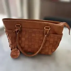 ブラウン レザー 編み込みトートバッグ