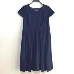 【美品】マタニティワンピース ネイビーリボンレース フォーマル 授乳対応風 M