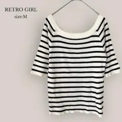 【レトロガール】RETRO GIRL リブセーター　5分袖　ボーダー　白黒　M