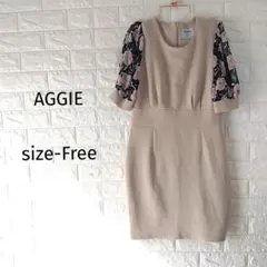 S*O様 300円〜☆大人可愛い♡シアー花柄スリーブ タイトワンピース ベージュ