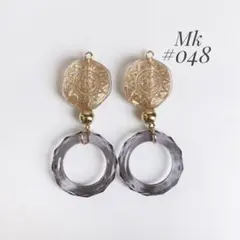 #048 ハンドメイドピアス パフコイン クリアグレー アンティーク 涼しげ