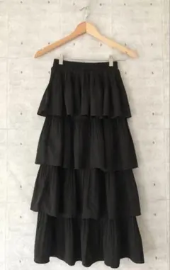 SPRAY PREMIUM ティアードスカート 黒 プリーツ ロング 美人