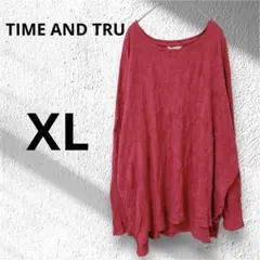 TIME AND TRU 【XL】ピンク リブ編み 長袖ニット オーバーサイズ