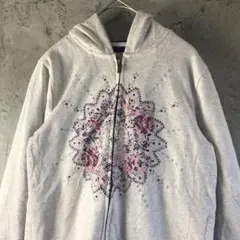 A3513古着　パーカー　グレージュ　フルジップ　キッズ　90s Y2K