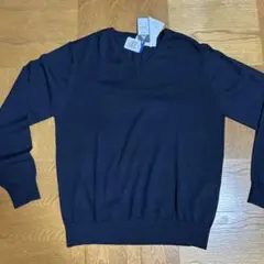 【新品】洋服の青山 Vネック ウールセーター 紺色 LL