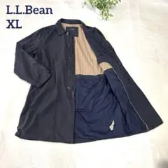 希少XL★L.L.Bean ステンカラーコート 紺 裏地チェック オーバーサイズ