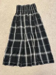 B.C STOCK リバーシブルギャザーロングスカート　黒チェック×ストライプ