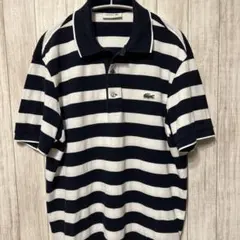 LACOSTE ストライプポロシャツ ネイビー/ホワイト　ワンポイント