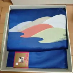 波模様の紺色付け帯　作り帯