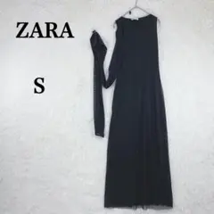 【ザラ】ロング カットソー ノースリーブ ワンピース S ブラック エレガント
