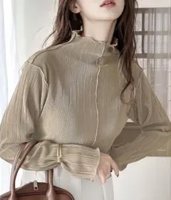 classicalelf 2wayメロープリーツハイネックトップス　モカ