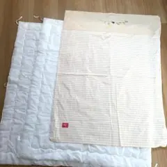 ベビー布団　掛け布団2枚、掛け布団カバー　ストライプ柄刺繍