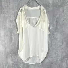 INGNI イング(M)クリーム シャツ ノースリーブ Tシャツ ビジュー付き