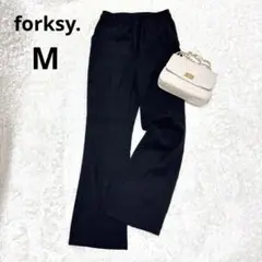 forksy. ◆フレアパンツ　スラックス(M)ブラック　センタープレス　総ゴム