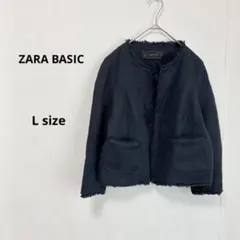ZARA BASIC ザラ　ノーカラージャケット　L ネイビー　フリンジ