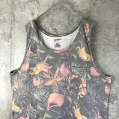 A4166古着　タンクトップ　総柄　ノースリーブ　カットオフ　90s Y2K