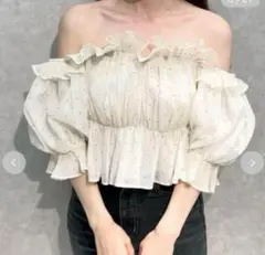 SNIDEL　スナイデル Sustainableギャザーオフショルブラウス