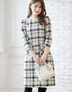 チェック柄 七分袖ワンピース