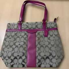COACH シグネチャー トートバッグ ピンク　キーホルダー付き