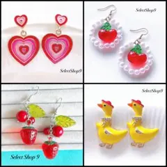 いちごアヒル桜桃ハートゴールドヴィンテージビンテージレトロアンティーク韓国ピアス