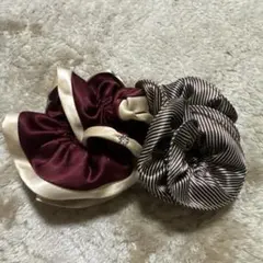 サテンシュシュ 2個セット ワインレッド・ストライプ